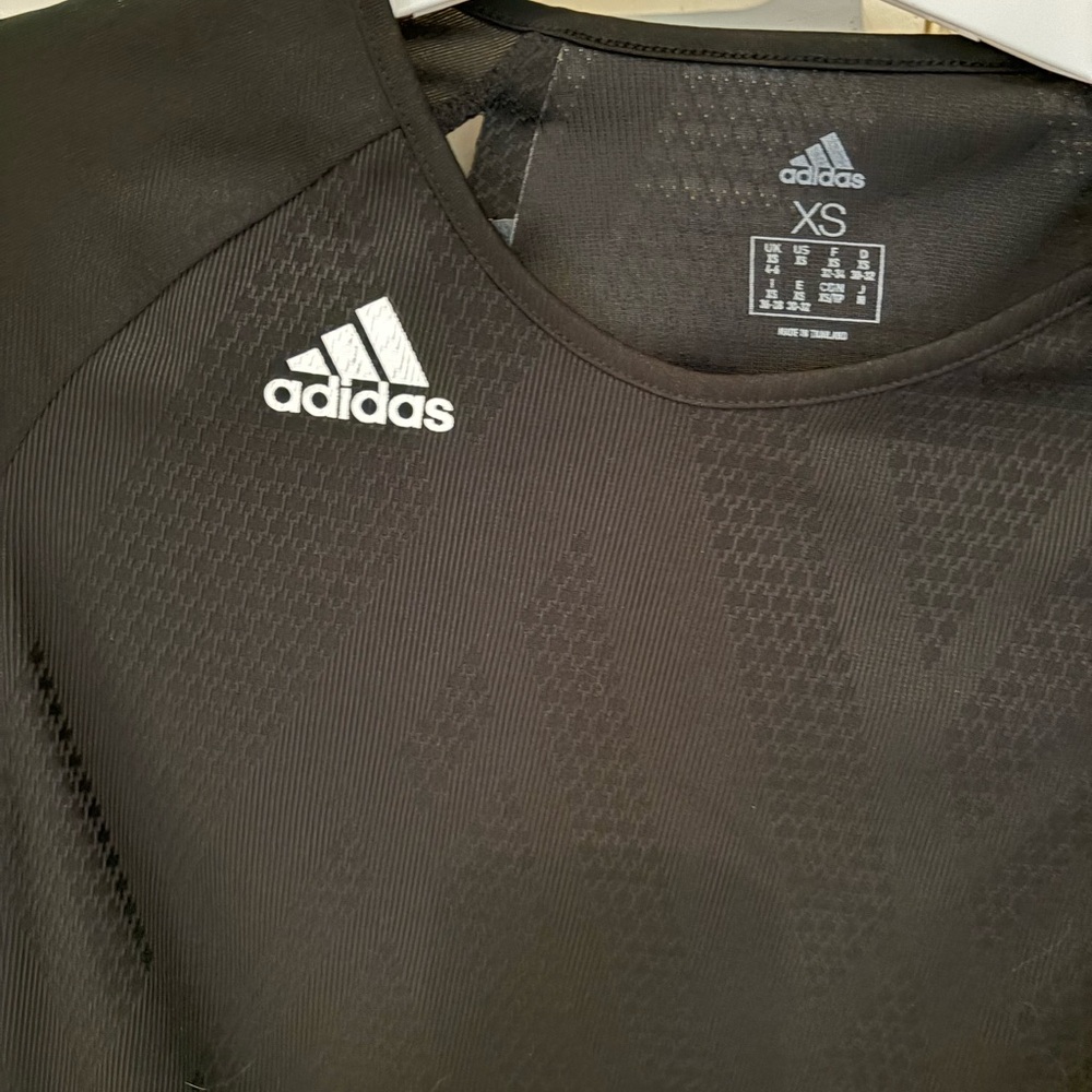 adidas Black Short Sleeve Performance Tee with White Logo - XS